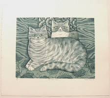 Martin Leman Cat Original Lithograph "Hill Street Blues" by British Artist