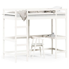 Loft Bed Solid Pine White 90x190 cm with Built-In Desk & Guard Rails for Kids XL
