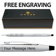 Cross Classic Century Satin Chrome Ballpoint Pen - Gift Boxed & Engraved - UK