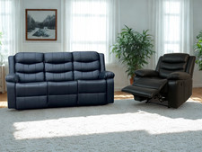 Black Leather Manual Recliner Sofa 3 + 1 Seater Settee | Fast Free UK Delivery!