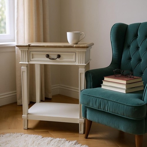 Cream bedside table shabby - bedside,