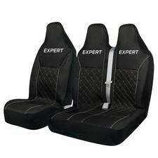 FOR PEUGEOT EXPERT - QUILTED GREY PIPING VAN SEAT COVERS - SINGLE + DOUBLE