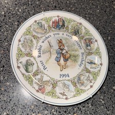 Peter Rabbit 1994 Happy Birthday Vintage Ceramic Plate Beatrix Potter