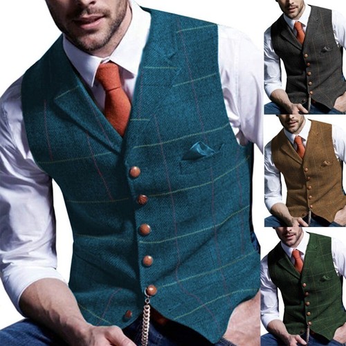 Mens tweed retro waistcoat - tweed,