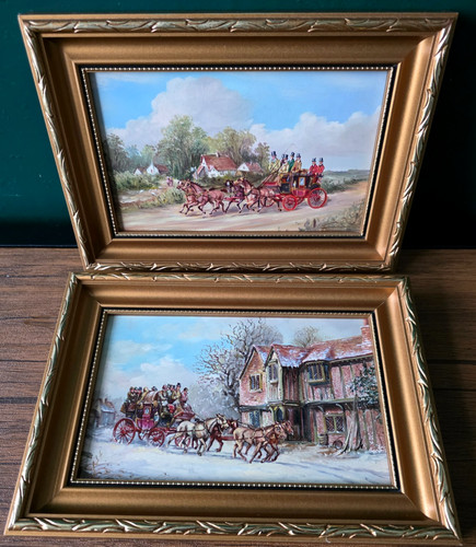 Pair vintage oil paintings - oil,