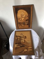 2 x Vintage Wooden Inlaid