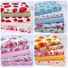 SEWING MATERIAL BUNDLES FAT QUARTERS & SQUARES 100% COTTON FABRIC FLORAL VINTAGE