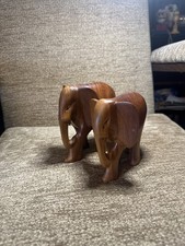 Vintage pair of Hand Carved Wooden Elephants 