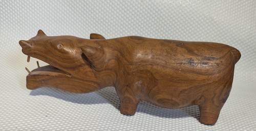 Vintage carved wooden hippo - carved,