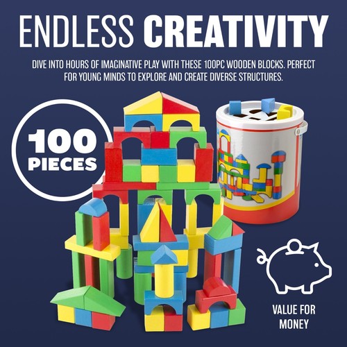 100pc wooden building blocks - building,