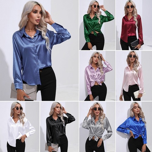 Womens satin silk solid shirt - satin,