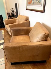 Luxury Pair (x2) Massima Italian, Selvaggio Leather, Armchairs Sofa (Bradbeers)
