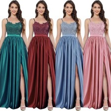 V Neck Satin Evening Gown Lace