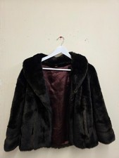 Unbranded Vintage Dark Brown Faux Fur Cape with Satin Lining One Size L38