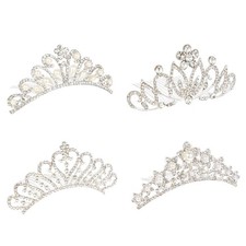 4Pcs Rhinestone Pearl Crown Girls Tiara with Comb Girls Pearl Crown Headdress