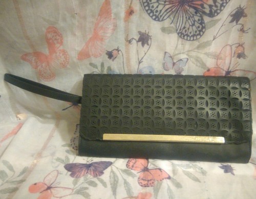 Black faux leather clutch bag - black,