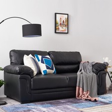 2 /3 Seater Sofa Black or Beige Faux Leather Modern Design Living Room Office