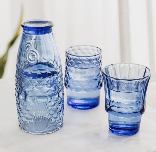 Blue glass stacking fish - glass,