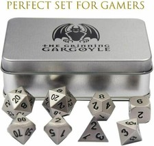 DnD Dice Set Metal Polyhedral Silver Dungeons and Dragons Dice Set Poly D&D RPG