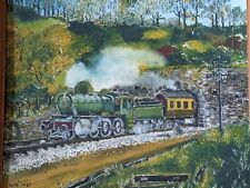 Vintage original Oil on Board Painting signed by Adge The steam train 1987