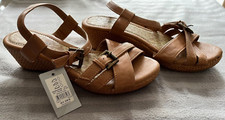 Tammy BHS Girls Ladies Tan Brown Mock Hessian Wedge Heel Strap Sandals UK Size 5
