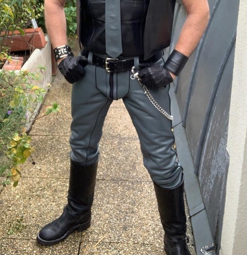 Men genuine leather grey - leather,