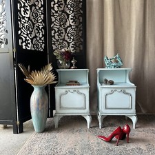 Painted Bedside Tables Louis Style Pale Blue & Silver French Style