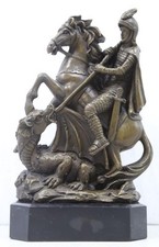 St George Slaying The Dragon - Bronze & Marble Sculpture - Signed
