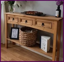 Slim Console Table with Drawers Rustic Narrow Sideboard Cabinet Pine Buffet Unit