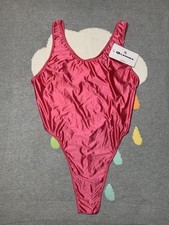 Leohex Size XL Pink Thong T Back One Piece Swimsuit Shiny Lycra - New With Tags