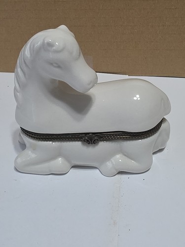 Ceramic white horse trinket - ceramic,