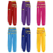 UK Kids Girls Sparkle Belly Dance Harem Pants Tribal Arabic Dance Trousers Pants
