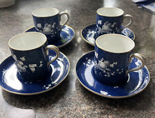 Bishop & Stonier 4 Blue / White Coffee Cups  & Saucers- ‘Bisto’ England -Antique