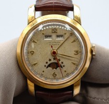 Vintage Westbury Triple Date Calendar Moon phase Manual Watch 34mm Gold Plated