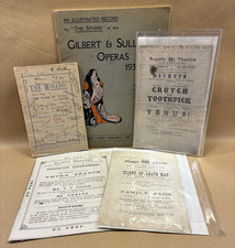 Victorian & Early 20thC Theatre Ephemera Job Lot – 5 Programmes + Mikado Script