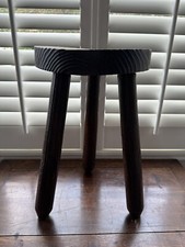 Vintage Rustic Spanish Brutalist Turned Dark Brown 3-Legged Stool
