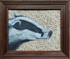 Original wildlife Badger picture painting William Morris Art Nouveau fabric 