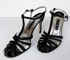 GINA Black Satin T Bar strapy