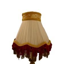 REGAL BESPOKE VINTAGE 8 1/2" CHIFFON PLEATED LAMPSHADE IN WHITE BURGUNDY  & GOLD