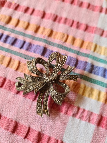 Vintage marcasite bow brooch - vintage,
