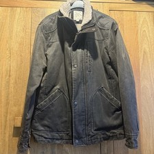 Fat Face Waxed Jacket Men's M Brown Chore Coat Fleece Collar Plaid Lined