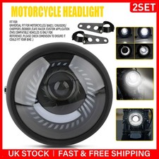 Universal For Custom Cafe LED 6.5" Motorcycle Headlight Black Spiral White 2PCS