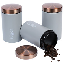 RLS Goose Grey  Set of 3 Tea, Coffee, Sugar canisters Storage Container Copper