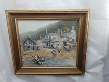 Cornish Fishing Village Oil Painting  Cornwall Original Oil Picture S Davies 90
