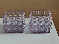 Pair Blenko Square Glass Bubble Vases Lilac