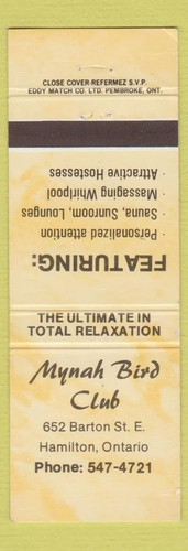Matchbook cover mynah bird - cover,