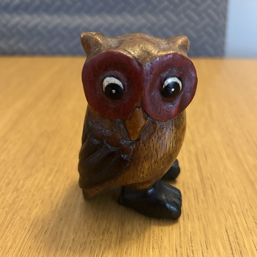 Hand carved wooden owl figure - wooden,