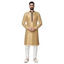 Kacery Men's Indian Designer Gold brocade Kurta Pajama Ethenic Outfit MK-952