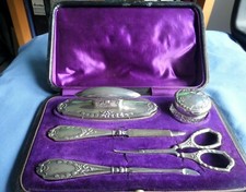 Superb Antique Five Piece Manicure Set in Original Fitted Box - Birmingham 1914