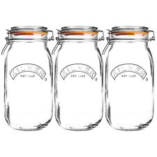Kilner 3pcs Clip Top Round 2L Preserve Jam Rice Coffee Storage Holder Glass Jar